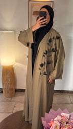 Abaya longue brodée florale satinée
